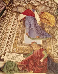 Amos und der Engel, der die Zangen der Passion Christi hält, aus der Kuppel der Sakristei von St. Markus, c.1477 (Detail)